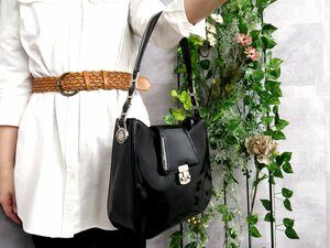 超美品●VERSACE ヴェルサーチ●サンバースト●太陽神●エナメル パテント レザー 本革●ワンショルダー バッグ●黒●SV金具●B5●Js46741