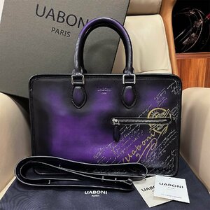 希少EU製 定価38万◆UABONI*ユアボニ*幻のパティーヌ*ブリーフケース◆ビジネスバッグ 牛革 レザー 手染 ハンドメイド 鞄 トートバッグ