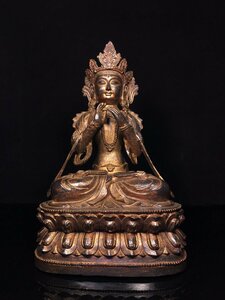 ◆古寳堂◆清 銅製 拓金 度母像 仏教古美術 供養品 極細工 古置物 古擺件 中国古美術 時代物 古董品