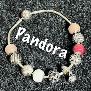 【ws5980】良品◎ Pandora パンドラ ビーズ多数 ピンク SV925 ブレスレット シルバー 花柄 ジルコニア