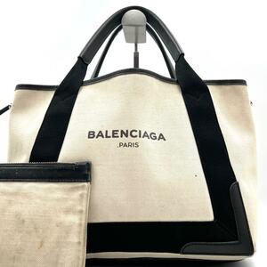 BALENCIAGA バレンシアガ ネイビーカバスS トートバッグ ハンドバッグ ポーチ付 キャンバス レザー ブラック