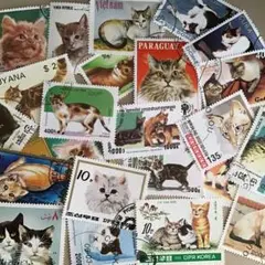 海外ヴィンテージ使用済み切手（猫）ランダム25枚