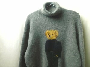 80s90s00s 超希少品 Ralph Lauren ラルフローレン ポロベア カシミア HAND KNIT セーター グレー M ビンテージ 92 93 RL ウイングフット