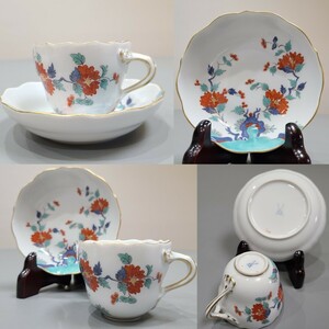 24☆状態良! MEISSEN マイセン 輪花 金彩 柿右衛門様式 錦牡丹文 モカ 小さめ カップ&ソーサー 洋食器 他多数出品中!