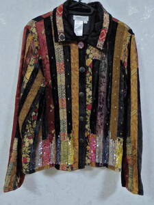 　即決！！COLDWATER　CREEK　インド製　パッチワークとスパンコールのジャケット　Sサイズ　中古　