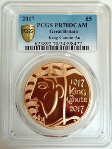 発行150枚 2017年 英国 イギリス キング・クヌート1世戴冠 1000周年 5ポンド プルーフ 金貨 PCGS PR70 DCAM キングクヌート