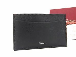 1円 ■新品同様■ Cartier カルティエ レザー カードケース パスケース カード入れ 定期入れ 名刺入れ ブラック系 AW7553