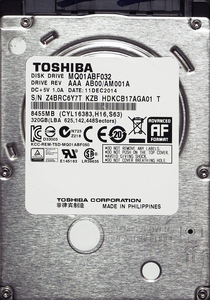 TOSHIBA MQ01ABF032 2.5インチ 7mm SATA600 320GB 531回 15437時間