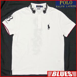 即決★POLO RALPH LAUREN★メンズL ポロシャツ ラルフローレン 白 ポニー 刺繍 竜 半袖 ゴルフウエア シャツ トップス