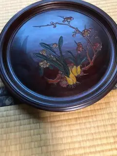 彫抜色絵絵替丸盆 二箱十客　菓子皿 漆器 漆芸 銘々皿 丸盆　盆　骨董品