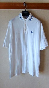 BURBEPRY バーバリー 半袖ポロシャツ Sサイズ（かなり大きめです）　白 （襟青の柄あり） 100％ PURE COTTON MADE IN ENGLAND
