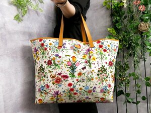 ●超美品●GUCCI グッチ●フローラ●ロゴ型押し●キャンバス カーフ レザー 本革●トート バッグ●マルチカラー●A4 収納 かばん●Js46430