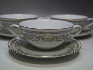 レトロ Noritake ゴールドレース スープカップ 3客