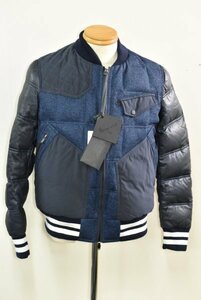 【未使用】MONCLER LECLERC モンクレール レザー ダウンジャケット スタジャン ネイビー size2 定価38万円