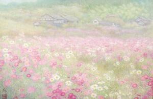 内田広己『秋桜の里』◆日本画6号◆落款・共シール有◆人気作家！全展特選！額装
