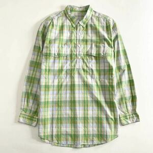 ◯32d15 日本製 Papas パパス 長袖シャツ チェックシャツ プルオーバー ボタンダウンシャツ M グリーン×ホワイト×イエロー 100％メンズ