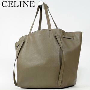 美品・人気モデル CELINE セリーヌ トートバッグ ハンドバッグ カバ ファントム フィービー期 A4収納 グレージュ レザー