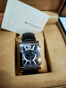 良品 １円〜人気 ブルガリ BVLGARI レッタンゴロ クロノグラフ RTS49S メンズ QZ 腕時計 ブラック文字盤 稼働 動品