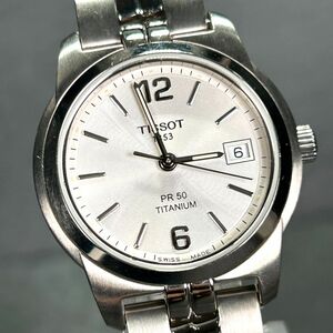 美品 TISSOT ティソ PR 50 J336/438T チタニウム 腕時計 クオーツ アナログ 3針 カレンダー シルバー文字盤 新品電池交換済み 動作確認済み