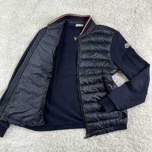 稀少Lサイズ! モンクレール ダウンジャケット ニット 切り替え ネイビー 紺 マグリアカーディガン MONCLER ロゴワッペン L トリコロール