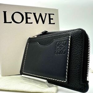 2270 使用感少 付属品完備 現行● LOEWE ロエベ フラグメントケース コンパクトウォレット 財布 ロゴ アナグラム レザー ステッチ ブラック