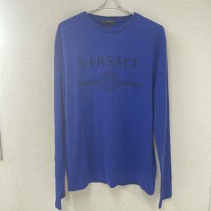 ■【新品タグ付き】春夏 ヴェルサーチ VERSACE 高級ロゴTシャツ⑪ ブルー×ブラック メデューサ XLサイズ 長袖 難あり