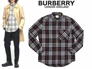 9万新品◆L◆BURBERRYバーバリー◆チェック柄 コットンポケット付きボタンダウン長袖シャツ 黒マルチカラー「CAUSEY」1円