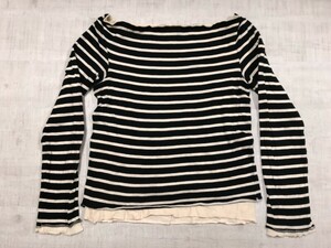 プチバトー PETIT BATEAU フレンチ レトロ モード ボートネック パネルボーダー 2枚重ね レイヤード 長袖Tシャツ カットソー レディース S