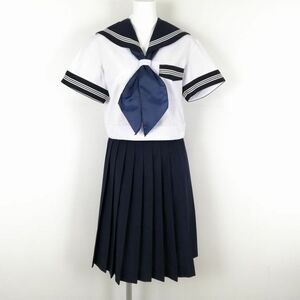 1円 セーラー服 スカート スカーフ 上下3点セット 夏物 白3本線 女子 学生服 中学 高校 白 制服 中古 ランクC NA2655