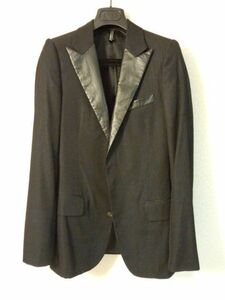 正規 激レア Dior Homme ディオールオム レザー調スモーキングジャケット 38 黒 最小 ラグジュアリーテーラードJK クラシックドレススーツ