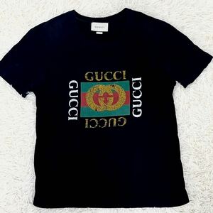 1円〜 現行 GUCCI グッチ Tシャツ 半袖 カットソー トップス ビックロゴ ダメージ加工 インターロッキング GG シェリーライン