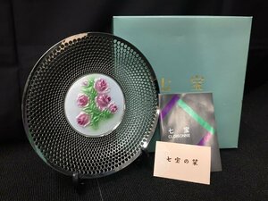 七宝焼　飾り皿　バラ　スタンド・箱・栞付き　　中古現状品　　OS4.072