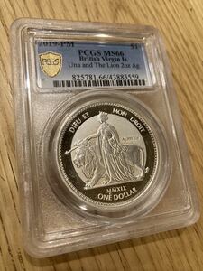 2oz Piedfort【PCGS鑑定MS66】ウナとライオン 2019 イギリス領 ヴァージン諸島 2オンス銀貨 ピエフォー リバースプルーフ シルバーコイン