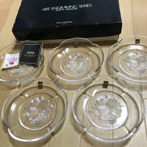 未使用 HOYA CRYSTAL クリスタルガラス　　中皿5客セット ガラス製　デザートプレート　食器　お皿　フルーツ皿に　ホヤクリスタル　a54