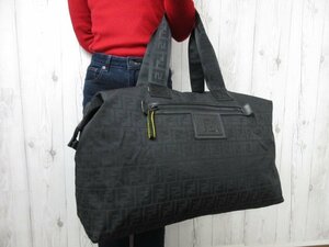 極美品 FENDI フェンディ ズッカ ボストンバッグ ショルダーバッグ バッグ ナイロンキャンバス×レザー 黒 A4可 メンズ 68046