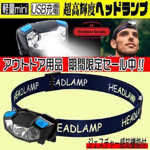 LEDヘッドライト センサーON・OFF機能 充電式 5000ルーメン ネイビー