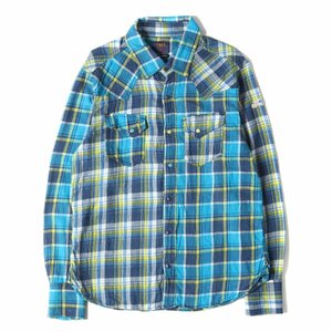 TMT ティーエムティー シャツ サイズ:XL 18SS クレイジーカラー ウエスタン チェックシャツ ブルー イエロー カジュアルシャツ 長袖