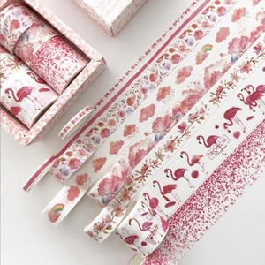 マスキングテープ 太め 細い 8巻き 3m 花の季節 ピンク フラミンゴ 雲 雨 ライン 桜 目隠し