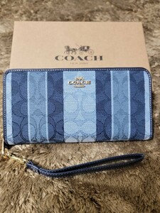 【1スタ】C-487 COACH シグネチャー ジップ アラウンド ジャガード ストライプ ウォレット 長財布 並行輸入品