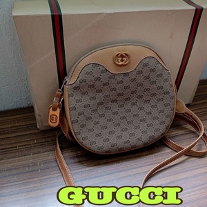 鞄 ◆ GUCCI ◆ オールドグッチ マイクロGG ショルダーバッグ ポシェット ブラウン ◆ グッチ ◆ レディース カバン