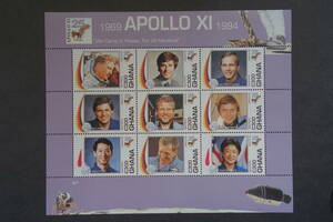 外国切手：ガーナ切手 「アポロ11号月面着陸25年」 9種ｍ/ｓ 未使用