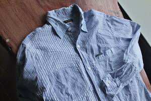 BLUE/BLUE(ブルーブルー)★/　stripeパッチワークシャツM WH×BL★ハリウッドランチマーケット
