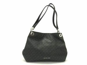 1円 ■美品■ MICHAEL KORS マイケルコース MK柄 PVC×レザー トート ハンドバッグ ショルダーバッグ 肩掛けかばん ブラック系 BI1889