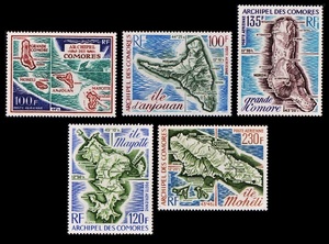 bα67y1-7C6　コモロ諸島1971・72・73・74・75年　地図・5枚完