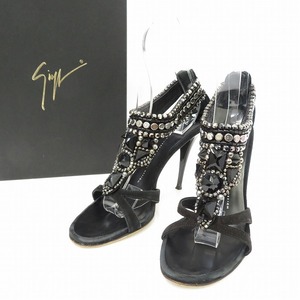 #sns ジュゼッペサノッティ GiuseppeZanotti サンダル 38 黒 ブラック スェード レザー ビジュー スタッズ レディース [487330]