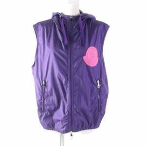 極美品★MONCLER モンクレール 18年製 MEXICO GILET フード・デカロゴワッペン付 ZIP UP ナイロンベスト パープル 1 正規品 レディース