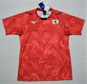 ミズノ　MIZUNO　日本代表選手団着用応援シャツ・レプリカTシャツ 赤色　サイズ L　「JAPAN/日の丸/ミズノ」ロゴ　吸水速乾/ストレッチ機能