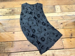 ☆Hysteric glamour/ヒステリックグラマー イラスト総柄ノースリーブ sizeFREE レディース グレー×ブラック 古着 used☆