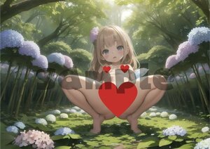 ★新作1円★ a517【A4】AI アート ポスター イラスト 美少女 女の子 同人 オリジナル アニメ かわいい セクシー しゃがむ 開脚 丸見え 全開