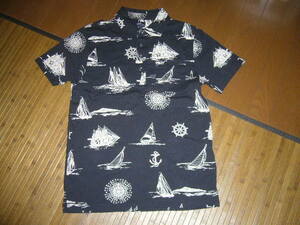 430-55♂：LLbean　エルエルビーン　ポロシャツ　半袖　size.M　色.黒（ヨット柄）アウトドア